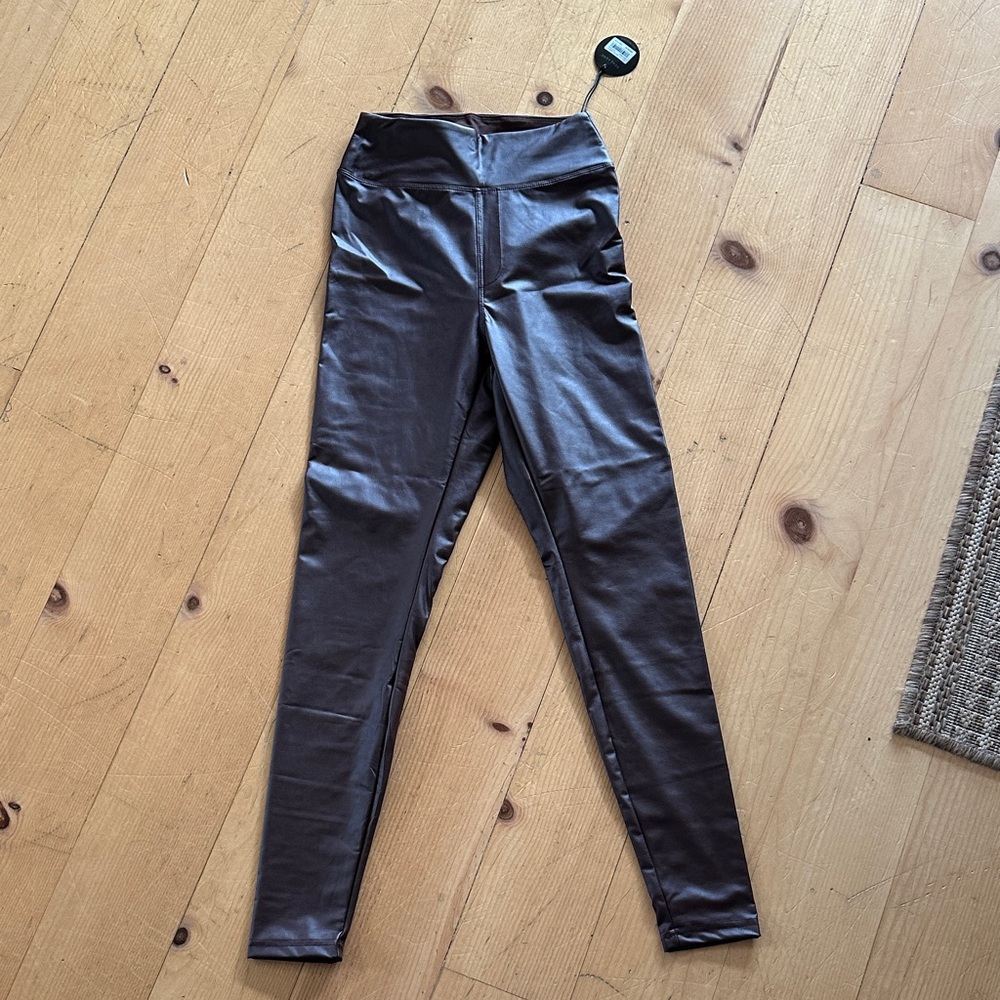 Aerie Chocolate Brown Faux Leather Leggings